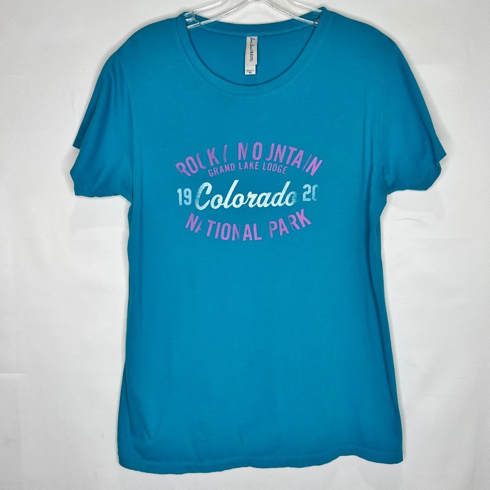 Live Love Ouray Woman’s Top sz XL Rocky Mountain National Park Turquoise & Pink